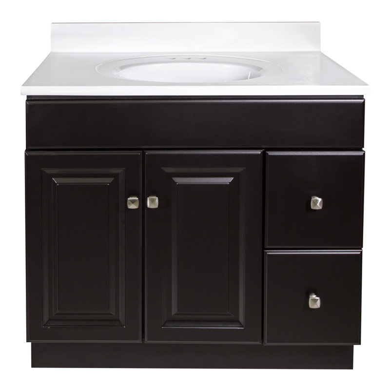 Wyndham 37-Inch Espresso Wood Vanity with White Marble Sink Top