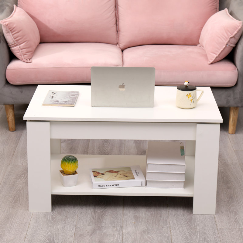 Fullington Lift Top Floor Shelf Coffee Table with Storage, White