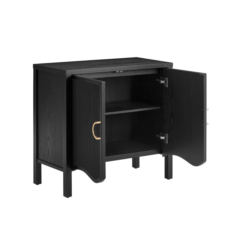 Armoire d'appoint cannelée avec poignée en laiton, Noir, 1