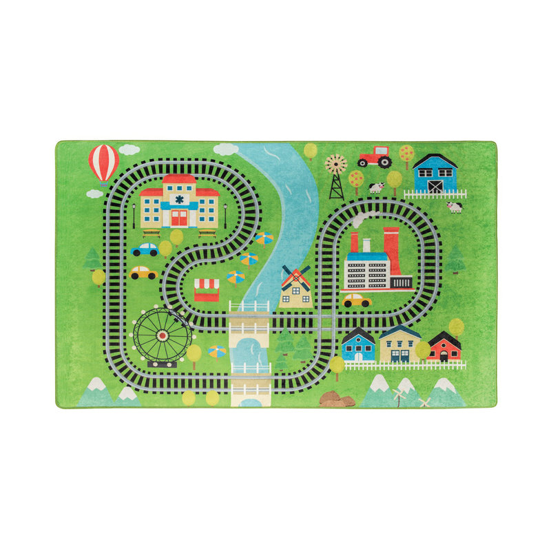 Tapis rectangulaire vert en velours tissé à la machine Mohonk, Rectangle 6 pi 7 po x 9 pi 6 po