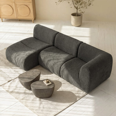 Grossman 105.91'' Boneless Curved Sectional Sofa With Chaise, L-Shaped Modular Sherpa Compression Couch for Living Room, No Assembly