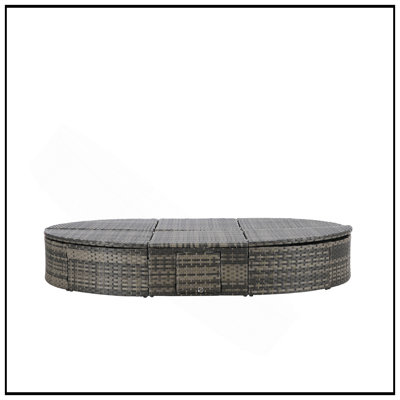 Outdoor Patio Round Daybed With Adjustable Backrests, Foldable Cup Trays, And Comfortable Cushions For Relaxing Poolside