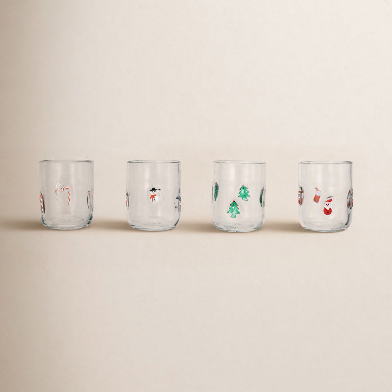 Round Drinking Glasses With Holiday Icon Pattern