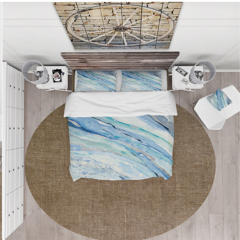 Blue Silver Spring I - Modern Lake House Duvet Cover Set - Microfiber Polyester, Twin Duvet Cover + 1 Sham