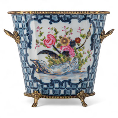 Garden Trellis Oval Porcelain Cachepot