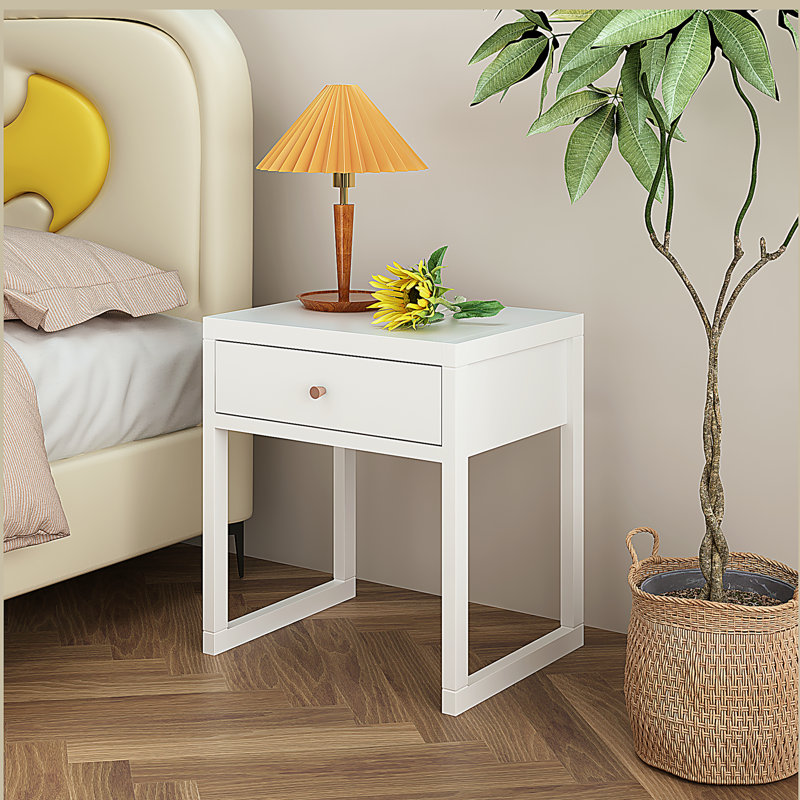 Table de chevet moderne avec tiroir, table de chevet minimaliste avec poignée en bois, table de bout compacte