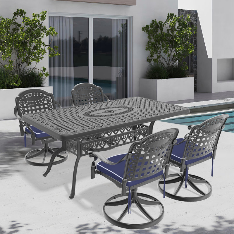 All-Weather Cast Aluminum Dining Set, Include Swivel Chairs And  Table With Black Frame, 4
