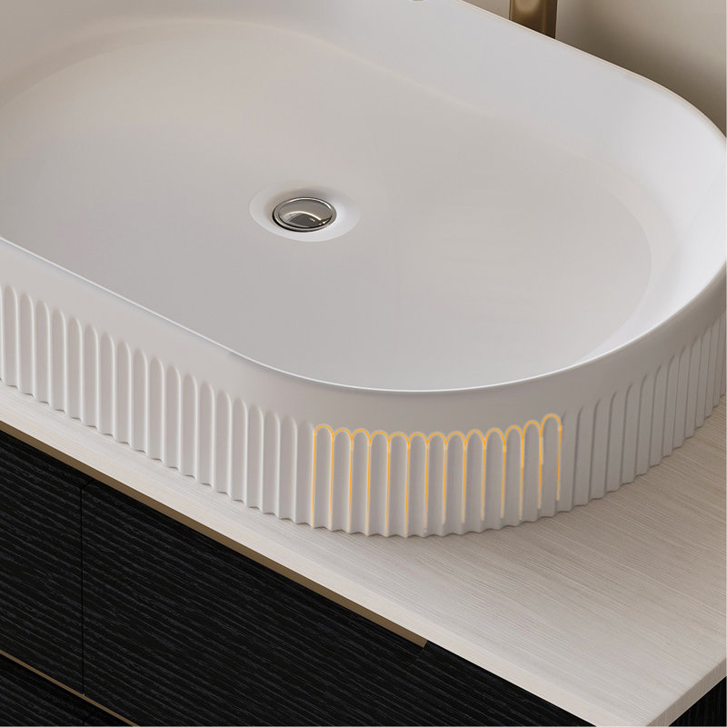 Meuble-lavabo de 36 pouces, autoportant ou fixé au mur avec lavabo intégré en céramique et tiroirs à fermeture en douceur