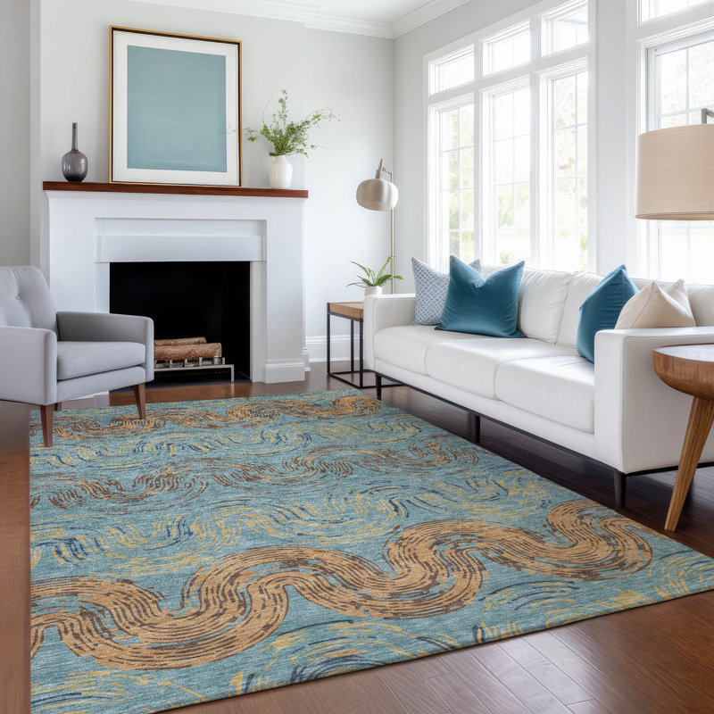 Machine Washable Indoor/Outdoor Chantille ACN2461 Spiral Rug, Teal, 2'6" x 3'10"