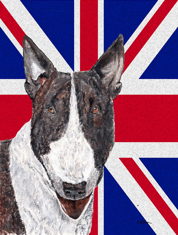 Drapeau de jardin 2 côtés english union jack, Bull terrier (gris et blanc)