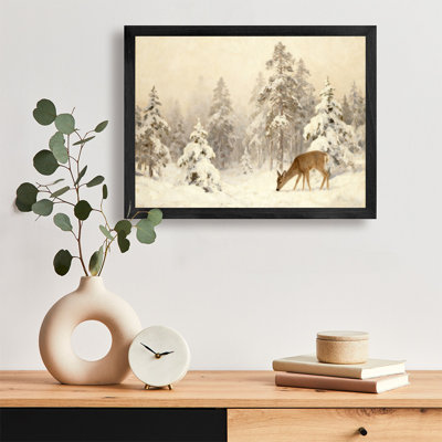 Black Framed Vintage Christmas and Winter Natural Scenery Wall Art Realistic Snow Scene Oil Painting Style Framed Prints