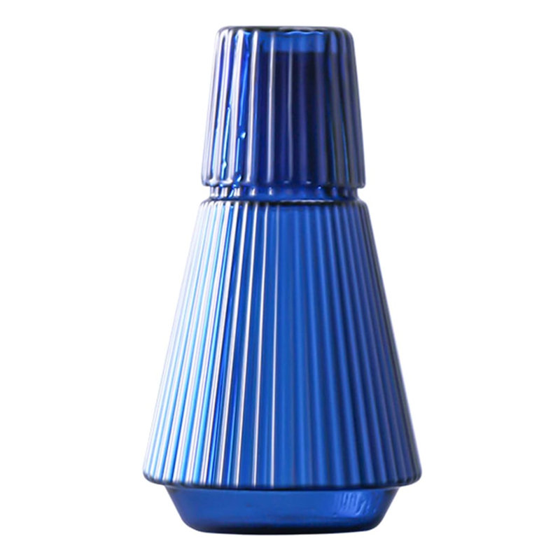 Ensemble 2 pièces carafe et tasse côtelées, Bleu rétro