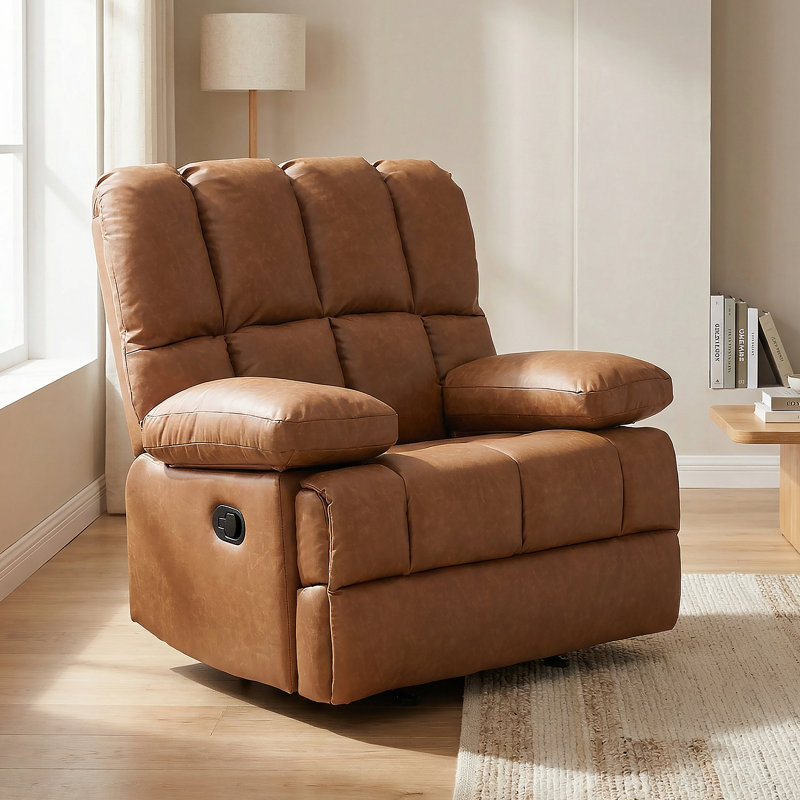 Batholo 43.3" Wide Manual Glider Upholstered Recliner, Brown
