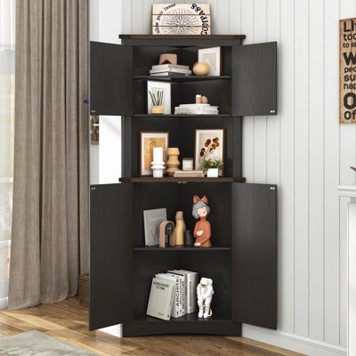 68" Corner Kitchen Pantry With 4 Doors And Adjustable Shelves