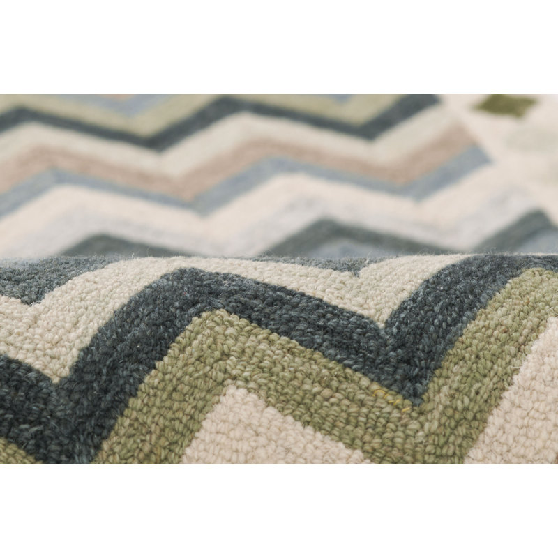 Erin Gates by Momeni Abbot Hand Tufted Wool Zig Zag Blue Area Rug 5' X 8', Runner 2'3" x 8'