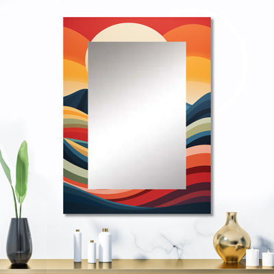 Paysage de lever de soleil multicolore minimaliste - miroir Meadow unique, grand miroir mural traditionnel, impression d'art en métal