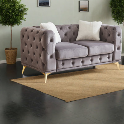Compression Sofas, 61 Inch Velvet With Metal Legs, Modern Chesterfield For Home