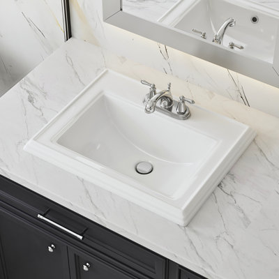 Los Flexi White Drop In Bathroom Sink Ceramic Rectangular with Faucet Hole & Overflow