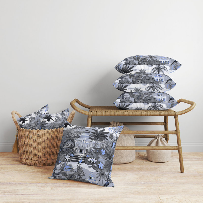 Coussin Divine Foliage, H 18 po x l 18 po, Bleu / gris