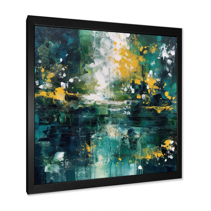Encre liquide jaune-vert Mooreton, Cadre photo noir, H 36 po x l 36 po x P 1,5 po