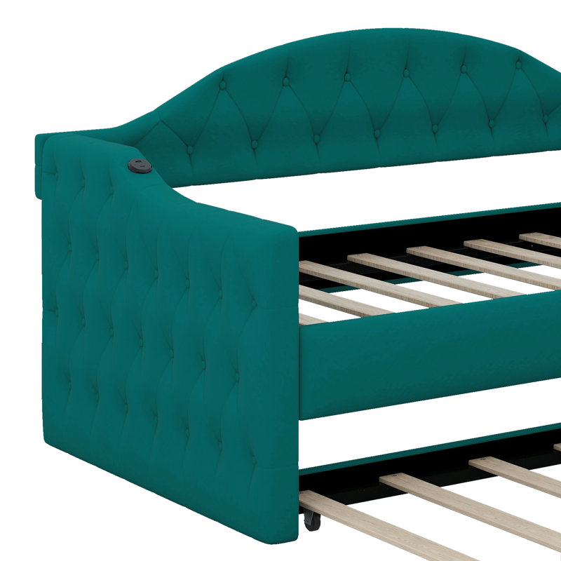 Lit de jour simple capitonné et rembourré avec couchette, canapé-lit en velours avec ports USB et ports de charge de type C