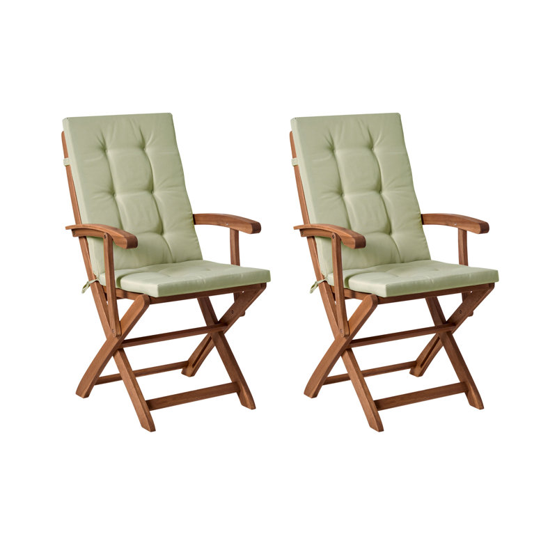 Set of 2 Garden Chairs with Cushions MAUI PREMIUM Acacia Wood, Light Green