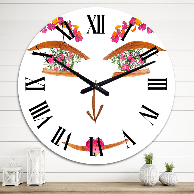 Visage de fleurs séchées pressées II - horloge murale traditionnelle, Moyen