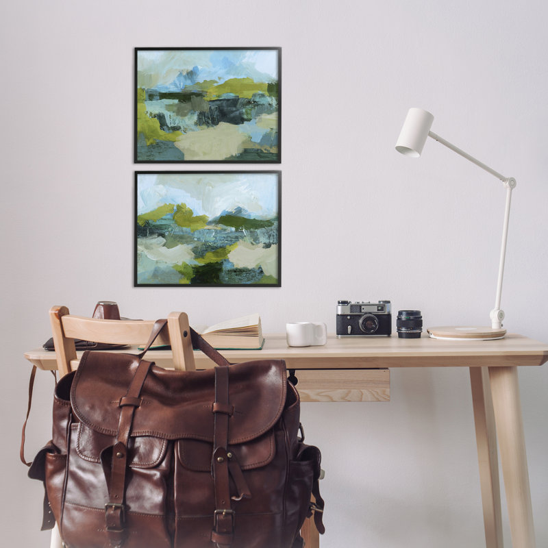  Abstraction avec détails verts, ensemble de 2 estampes numériques par Victoria Barnes, Giclée encadrée noir minuit
