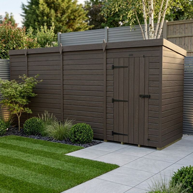 Total Sheds 13ft x 4ft Composite Pent Garden Shed - Single Door - No Windows - EPDM Rubber Roof - UK Manufactured