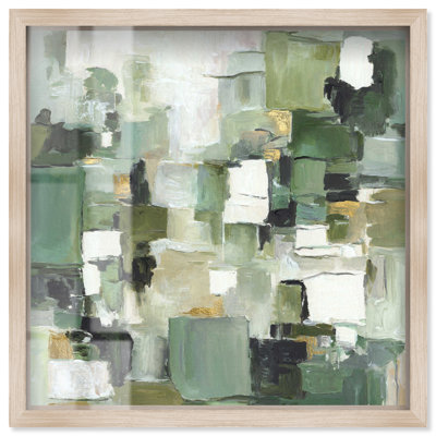 Silent Grid I - Reproduction sous verre d'Ira Colmeva, grande œuvre abstraite par Art Remedy, cadre blond, 20 x 20 pouces