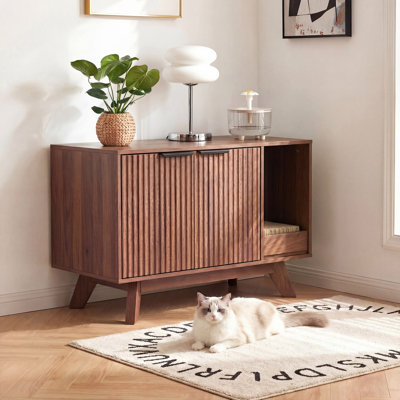 31" Cat Litter Box Cabinet Enclosure with Built-in Litter Tray, Cat Scratcher, Hidden Litter Box Furniture, Side Table, End Table for Living Room & Bedroom