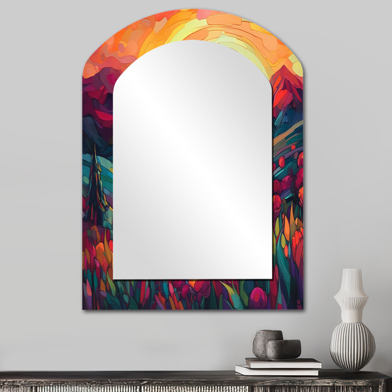 Vibrant coucher de soleil brillant sur les montagnes I - miroir mural traditionnel, 34 po x 25 po