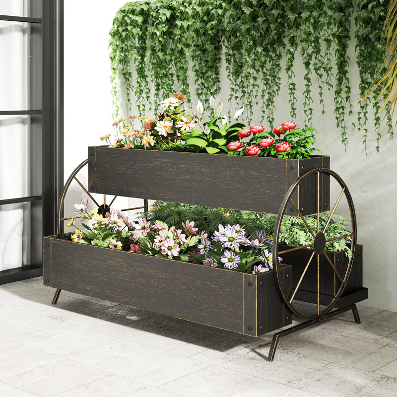 Boîte à fleurs à 3 niveaux en métal, petit jardin surélevé avec trous de drainage, Poli or