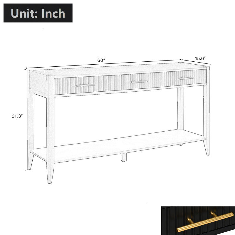 60" Storage Console Table, Black