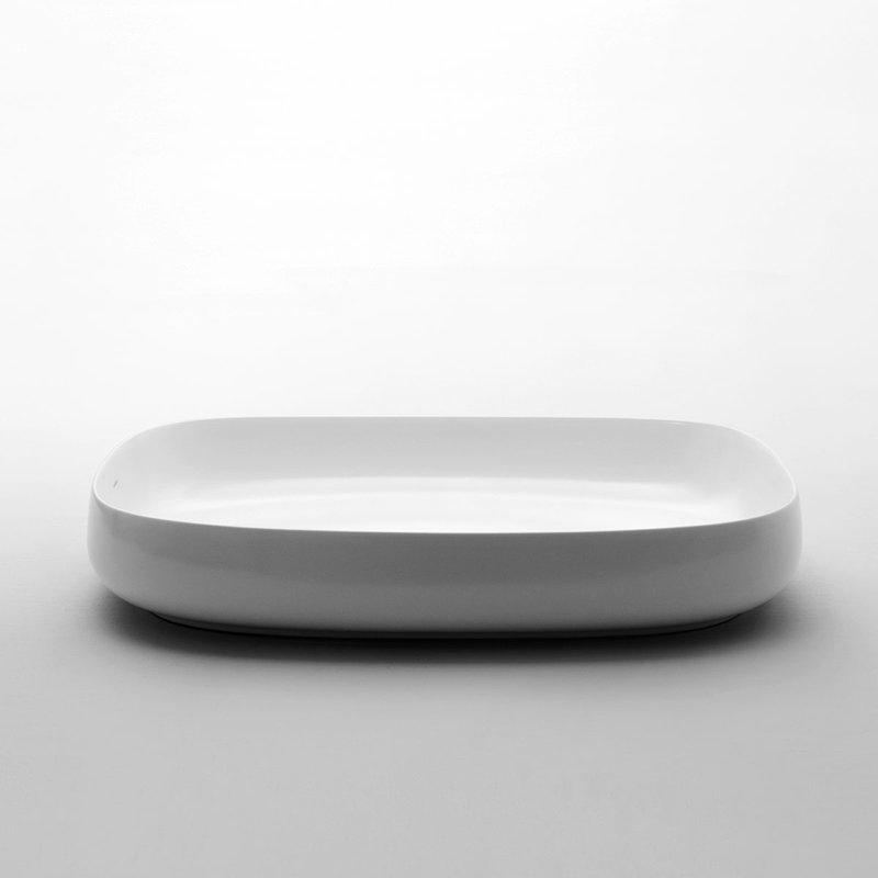 Lavabo de salle de bain vasque rectangulaire en céramique Seed, Blanc brillant