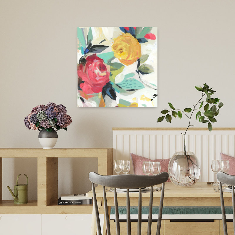 A Red Flower II Abstract Energetic Organic Nature Flower Art, 18" H x 18" W