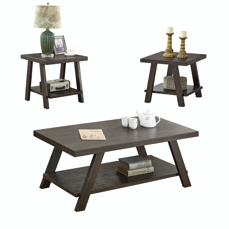 Ensemble de tables basses 3 pièces Elliena, Noyer