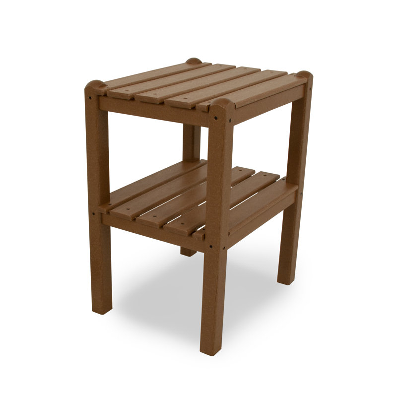 POLYWOOD Two Shelf Side Table, Dark Teak