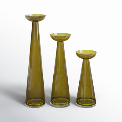 3 Piece Glass Tabletop Candlestick Set