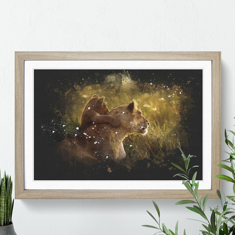 Lioness with Lion Cub - Framed Print, Black Framed, 65cm H x 90cm W x 2cm D