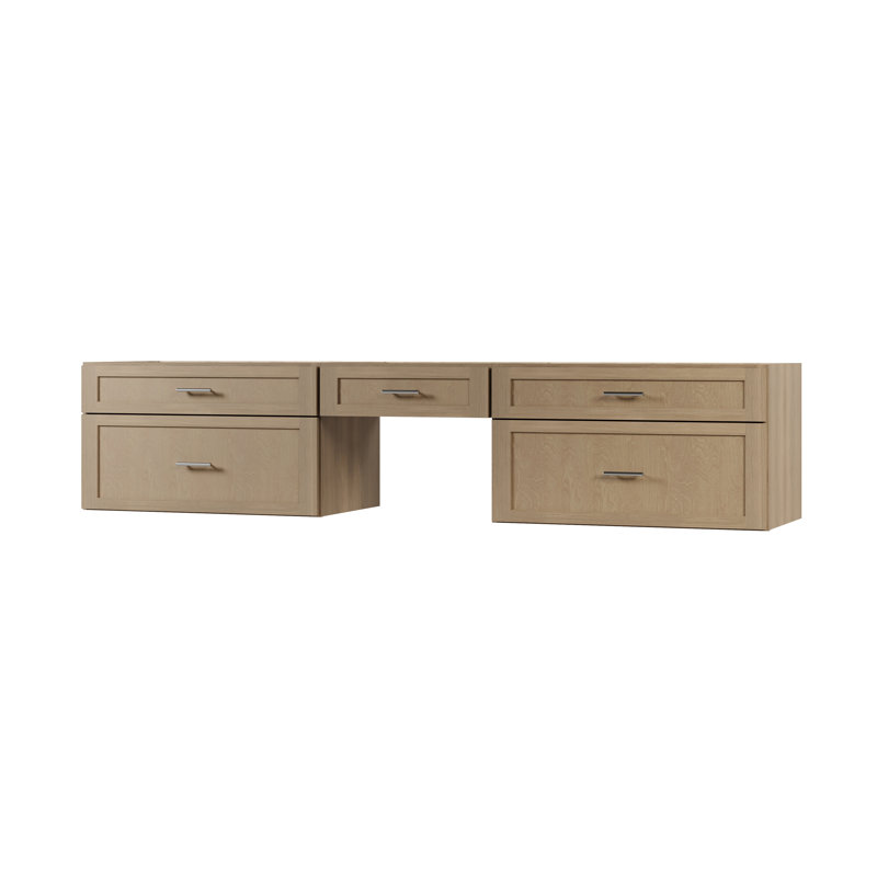 Ensemble de meuble-lavabo mural flottant double 96 po avec bureau Disar, Chêne naturel