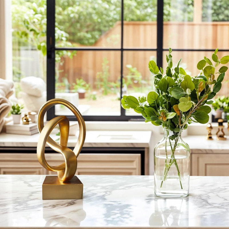 10.43" Black Mobius Knot Statue - Modern Home Office Coffee Table Decor, Gold