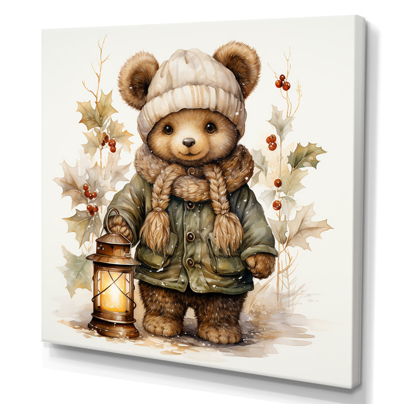 Ours en peluche de Noël II - art mural de l'ours en peluche, Toile tendue, H 16 po x l 16 po x P 1 po