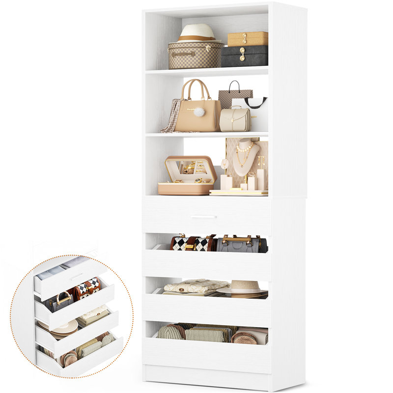 Rushville Closet System with 4 Drawer, 80" Tall Freestanding Wardrobe System, White