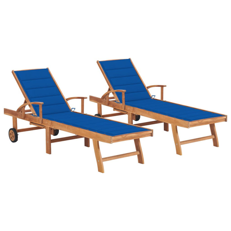 Anjelicia 78" Long Acacia Double Chaise, Royal Blue