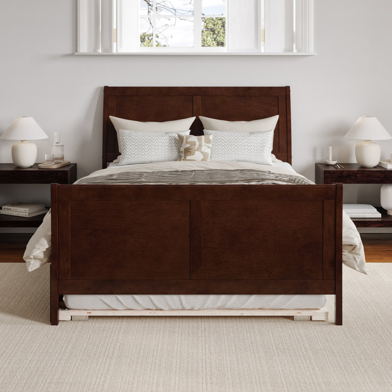 Lampley Full Solid Wood Platform Bed with Matching Footboard and Full Trundle by Harriet Bee, Walnut