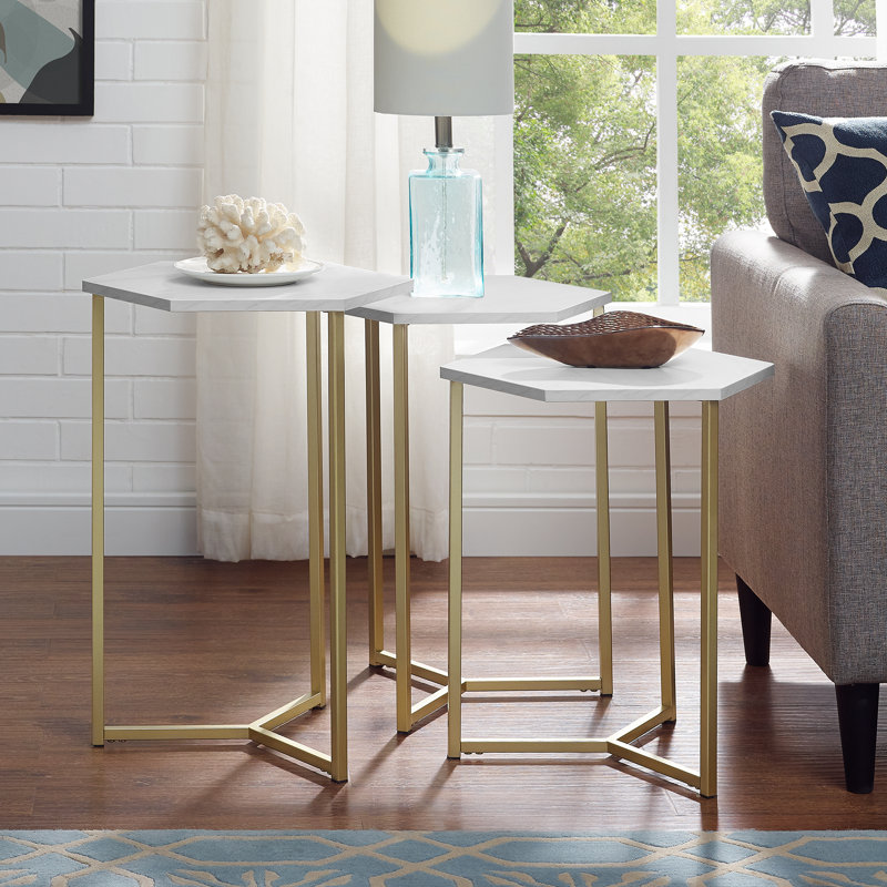 Adela Frame Nesting Tables, Faux White/Gold