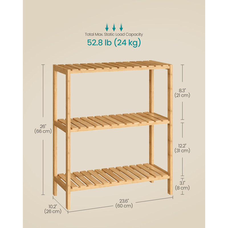 Étagère de rangement à 3 niveaux en bambou, multifonctionnelle, (3 tablettes) H 26 po x l 23,6 po x P 10,2 po