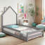 Grey Wood Frame Twin House-shaped Headboard Floor bed with Fences-1339399123