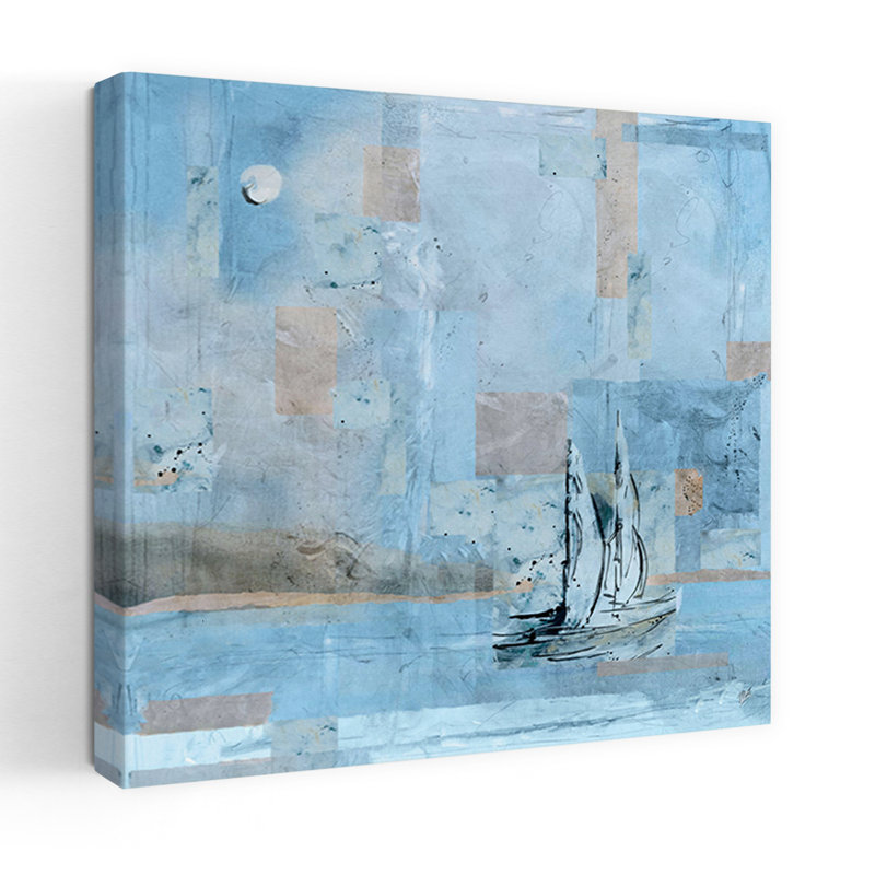 Voilier n ° 1, art contemporain de paysage côtier abstrait, H 36 po x l 36 po